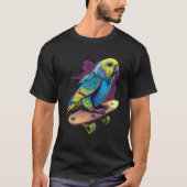 Budgie Skateboard Budgerigar Parakeet Bird Tシャツ (正面)