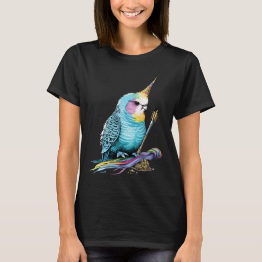 Budgie Unicorn Budgerigar Parakeet Bird Tシャツ (正面)