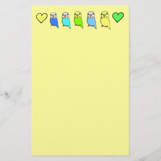 Budgiesおよびハート 便箋 (正面)