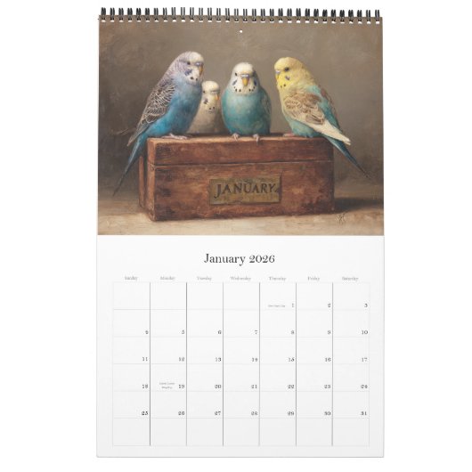 BUDGIES 2026 Parakeets Art カレンダー (1月 2026)