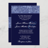 Bue and Midnight Midnight Damask結婚式テンプレート 招待状 (正面/裏面)