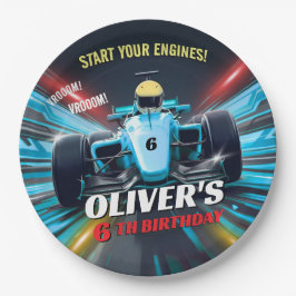 Bue Grand Prix Racing Car Birthday ペーパープレート
