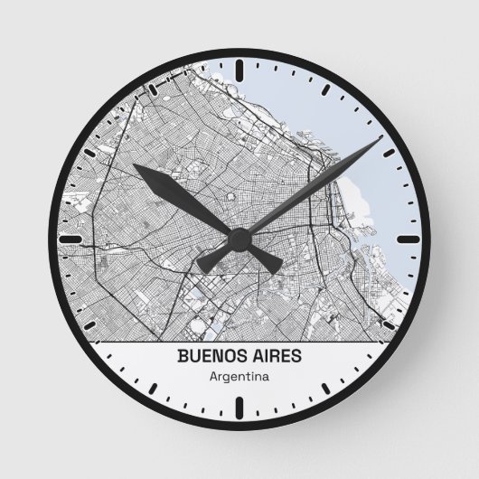 Buenos Aires Clock City Line Art ラウンド壁時計 (正面)