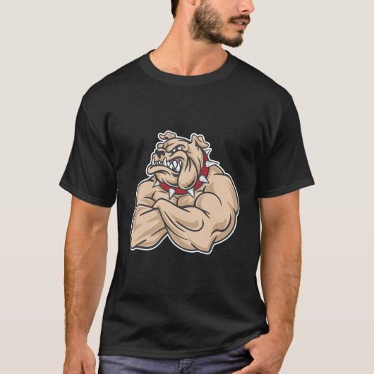 Buff Bulldog Muscle Gym Motivation Character Art Tシャツ (正面)