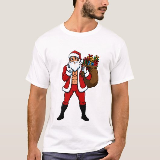 Buff Santa Blowing Kiss! Ripped Abs & Sweet Christ Tシャツ (正面)