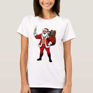 Buff Santa Cheers! Ripped Santa Claus with Champag Tシャツ
