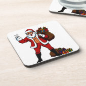 Buff Santa Peace Sign! Ripped Abs & Funny Christma コースター (左側)