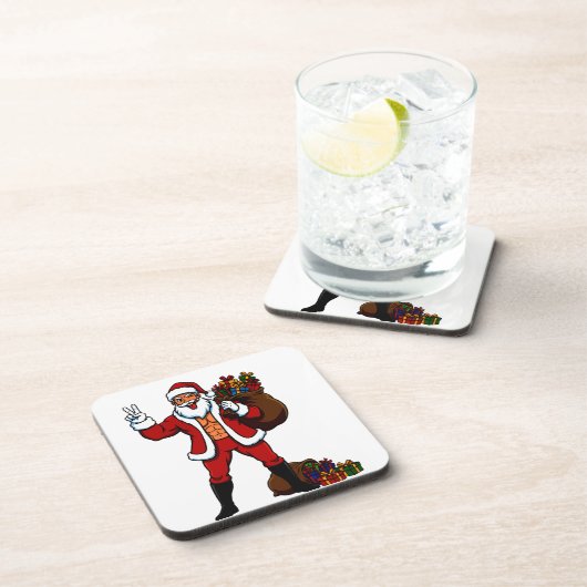 Buff Santa Peace Sign! Ripped Abs & Funny Christma コースター (右側)
