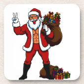 Buff Santa Peace Sign! Ripped Abs & Funny Christma コースター (正面)