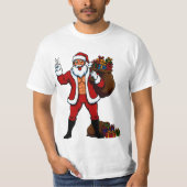 Buff Santa Peace Sign! Ripped Abs & Funny Christma Tシャツ (正面)