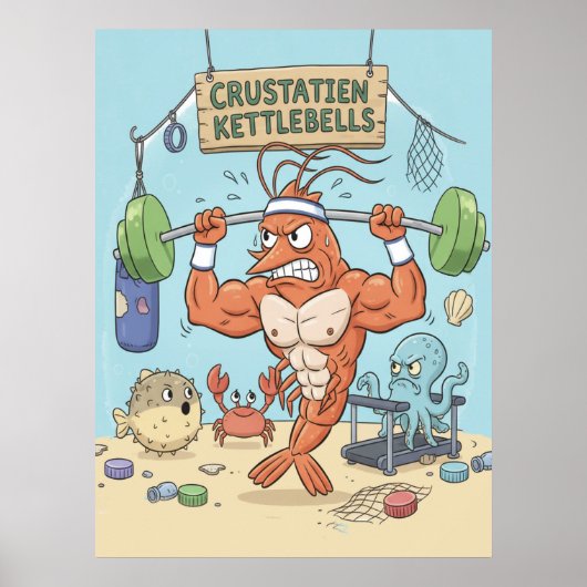 Buff Shrimp Gym Poster – Funny Beach Art ポスター (正面)