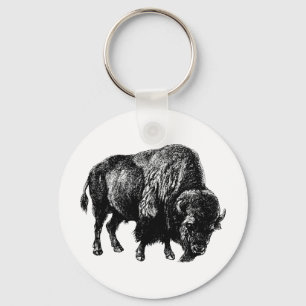 Buffalo American Bison Vintage Wood Engraving キーホルダー