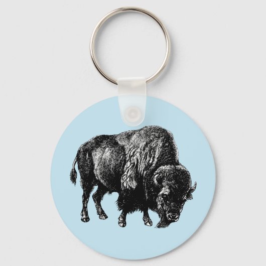 Buffalo American Bison Vintage Wood Engraving Keyc キーホルダー (正面)