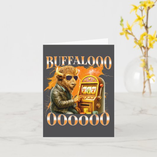 Buffalo Bison Casino Slot Machine Funny Gambling B カード (黄色い花)