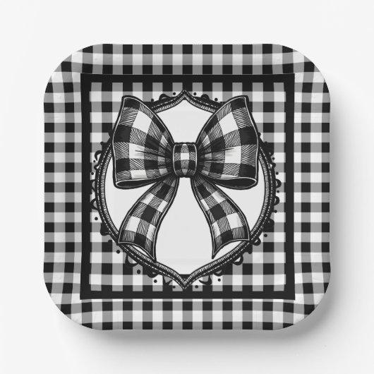 Buffalo Black Plaid Country Bow ペーパープレート (正面)