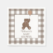 Buffalo Check Brown White Teddy Bear Baby Shower スタンダードカクテルナプキン (正面)