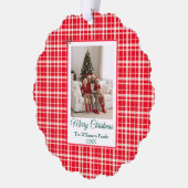 Buffalo Check Style Photo Frame Merry Christmas オーナメントカード (左)