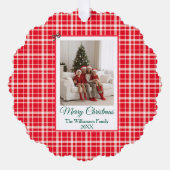 Buffalo Check Style Photo Frame Merry Christmas オーナメントカード (正面)