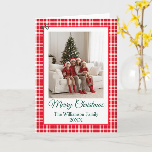 Buffalo Check Style Photo Frame Merry Christmas カード (黄色い花)