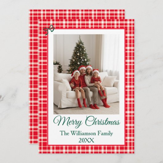 Buffalo Check Style Photo Frame Merry Christmas シーズンカード (正面/裏面)