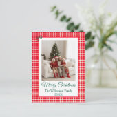Buffalo Check Style Photo Frame Merry Christmas シーズンポストカード (スタンド正面)