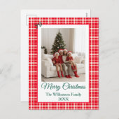 Buffalo Check Style Photo Frame Merry Christmas シーズンポストカード (正面/裏面)