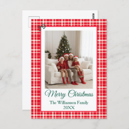 Buffalo Check Style Photo Frame Merry Christmas ポストカード