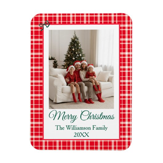 Buffalo Check Style Photo Frame Merry Christmas マグネット (縦)