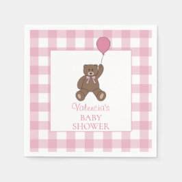 Buffalo Check Teddy Bear and Balloon Baby Shower スタンダードカクテルナプキン