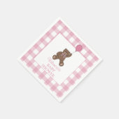 Buffalo Check Teddy Bear and Balloon Baby Shower スタンダードカクテルナプキン (角)
