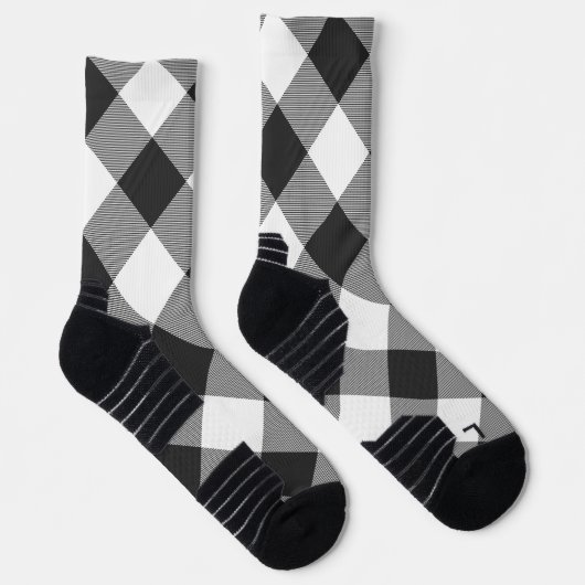 Buffalo Check White and Black Squares Plaid ソックス (右)