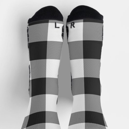 Buffalo Check White and Black Squares Plaid ソックス (上部)