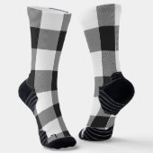 Buffalo Check White and Black Squares Plaid ソックス (傾斜あり)