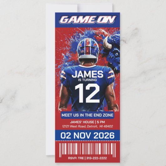 Buffalo Football Ticket Birthday Invitation (正面)