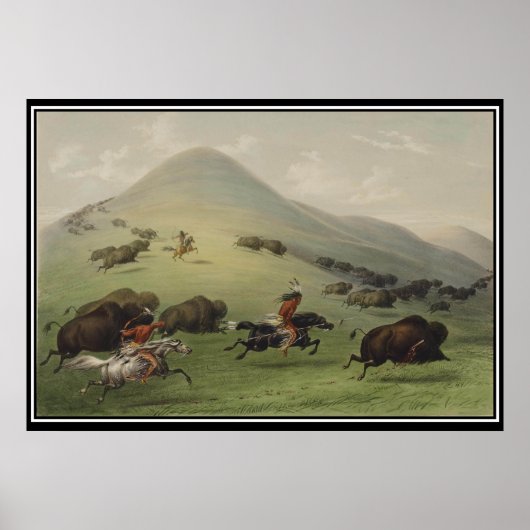 Buffalo Hunt by Native Americans Vintage Poster ポスター (正面)
