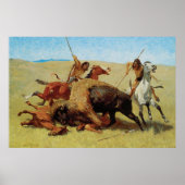 Buffalo Hunt by Remington, Vintage Native American ポスター (正面)