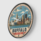 Buffalo New York Skyline ラージ壁時計 (傾斜)