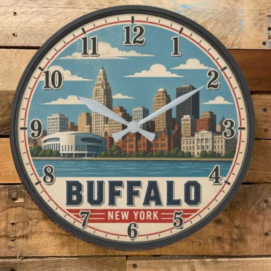 Buffalo New York Skyline ラージ壁時計