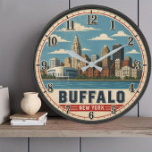 Buffalo New York Skyline ラージ壁時計