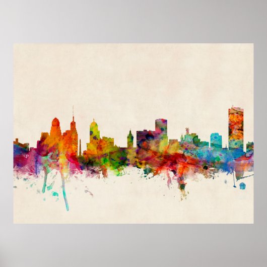Buffalo New York Skyline Cityscape ポスター (正面)