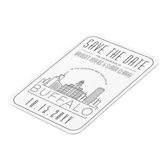 Buffalo NYのス結婚タイル化されたスカイライン日付を保存 マグネット (左側)