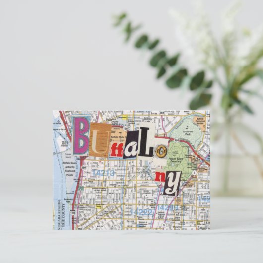 Buffalo NY Mapsコラージポストカード40 ポストカード (スタンド正面)