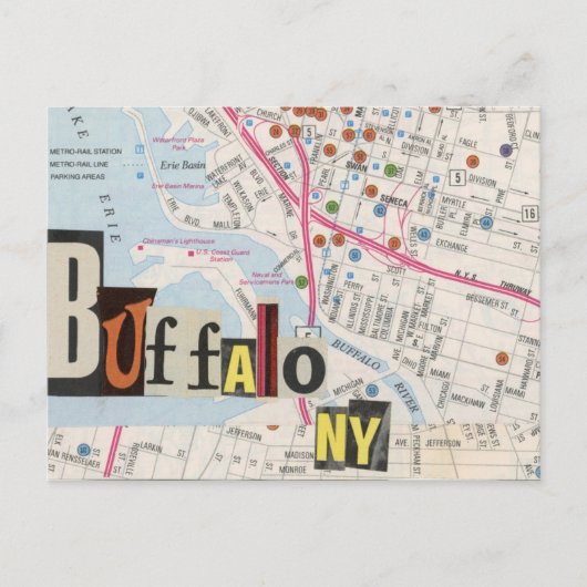 Buffalo NY Mapsコラージュ葉書36 ポストカード (正面)