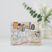 Buffalo NY Mapsコラージュ葉書 ポストカード (スタンド正面)