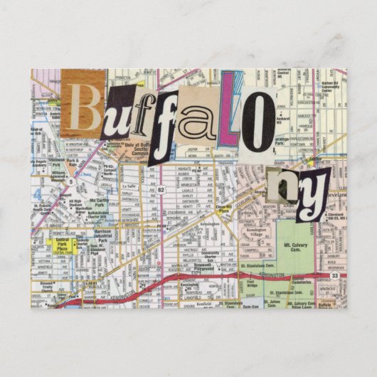 Buffalo NY Mapsコラージュ葉書 ポストカード (正面)