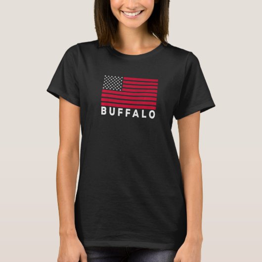 Buffalo NY USA Flag Buffalo Red White & Blue Buffa Tシャツ (正面)