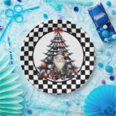 Buffalo Plaid Black and White Christmas  ペーパープレート (パーティー)