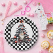 Buffalo Plaid Black and White Christmas  ペーパープレート (パーティー)