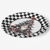 Buffalo Plaid Black and White Christmas  ペーパープレート (アングル)