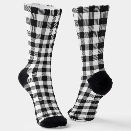Buffalo Plaid Black White Classic Holiday Fun ソックス (傾斜あり)